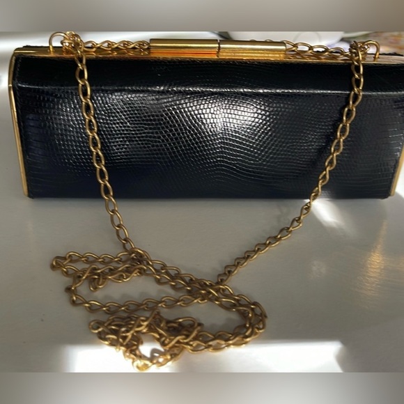 Gucci Lizard Skin RARE Evening Bag / Minaudière Purse on Gold Tone Chain Vintage - Picture 5 of 12